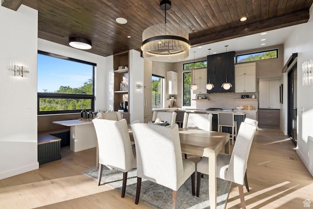 940 S N View Cir Unit 12, Woodland Hills, UT 84653 - dining area featuring a chandelier, light wood-type flooring, and wooden ceiling