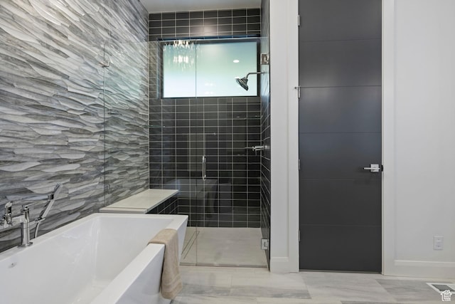 940 S N View Cir Unit 12, Woodland Hills, UT 84653 - bathroom featuring plus walk in shower and tile walls