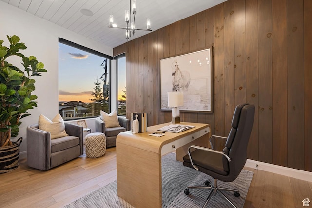 940 S N View Cir Unit 12, Woodland Hills, UT 84653 - office with wood walls, plenty of natural light, light hardwood / wood-style floors, and a notable chandelier