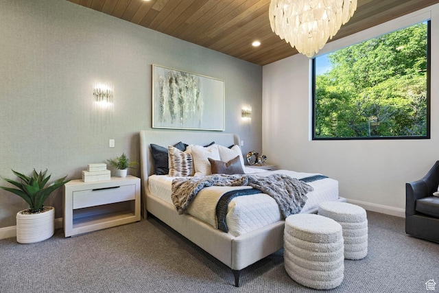 940 S N View Cir Unit 12, Woodland Hills, UT 84653 - bedroom featuring carpet flooring, a chandelier, recessed lighting, and wood ceiling