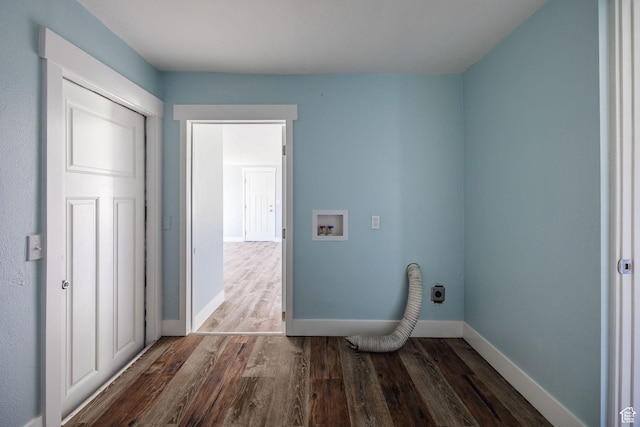 1090 S 2400 W, Lewiston, UT 84320 - laundry area with dark wood finished floors, hookup for an electric dryer, laundry area, baseboards, and hookup for a washing machine