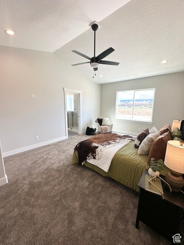 634 E Otto Ln, Grantsville, UT 84029 - carpeted bedroom featuring a ceiling fan, baseboards, recessed lighting, vaulted ceiling, and a textured ceiling