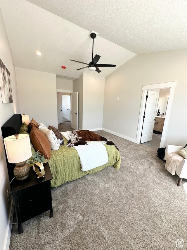 634 E Otto Ln, Grantsville, UT 84029 - carpeted bedroom featuring baseboards, a textured ceiling, ceiling fan, and vaulted ceiling
