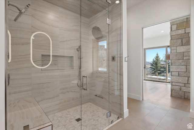 7702 N Fire Ring Glade, Park City, UT 84098 - bathroom with tile patterned floors and walk in shower