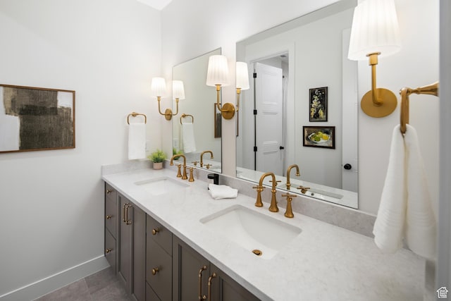 2984 N 1080 W, Lehi, UT 84043 - full bathroom with double vanity, a sink, tile patterned floors, and baseboards