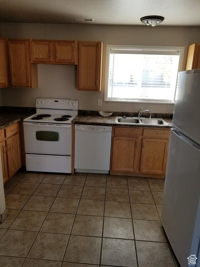 818 S 50 E, Vernal, UT 84078 - kitchen with tile patterned floors, white appliances, and sink