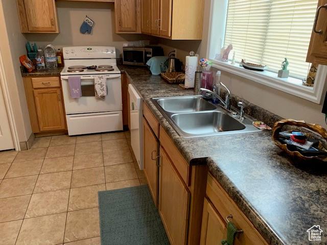 818 S 50 E, Vernal, UT 84078 - kitchen featuring white appliances, sink, and light tile patterned floors
