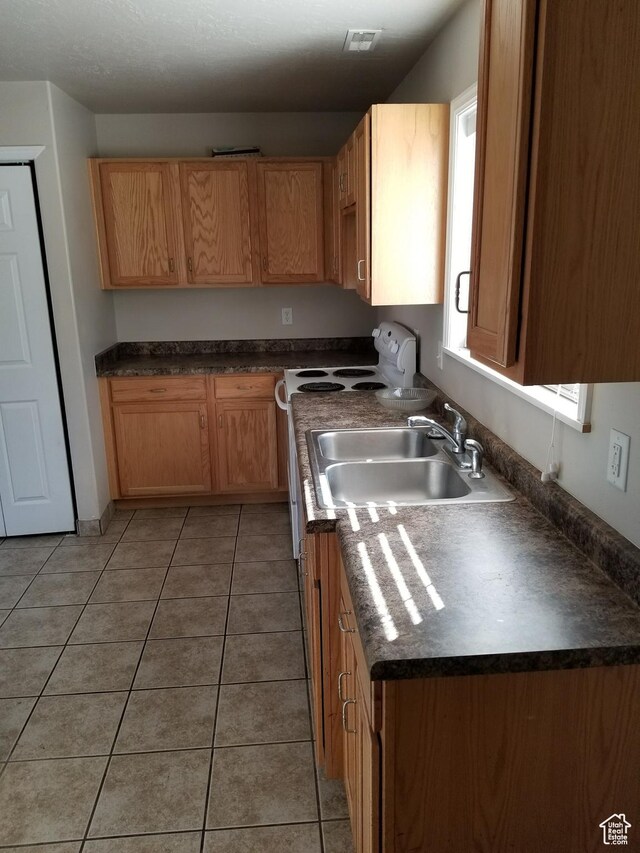 818 S 50 E, Vernal, UT 84078 - kitchen with electric range oven, tile patterned floors, and sink