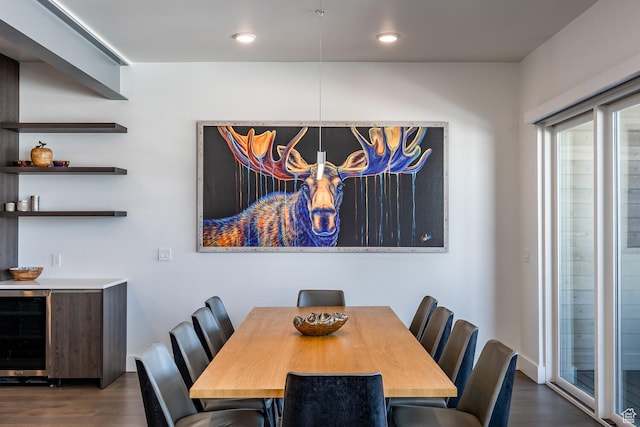 2752 W High Rd Unit 1501, Park City, UT 84098 - dining space with wine cooler and dark hardwood / wood-style flooring