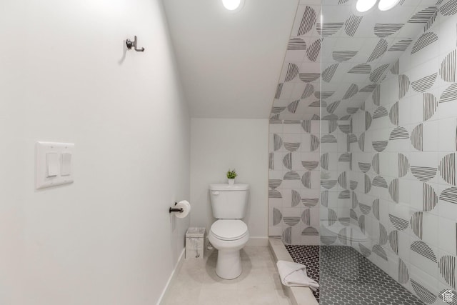 1063 Lowell Ave Unit 1, Park City, UT 84060 - bathroom with a tile shower, vaulted ceiling, and tile patterned floors