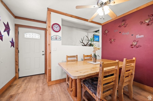1635 W 200 S, Kamas, UT 84036 - dining room featuring ceiling fan, crown molding, and light hardwood / wood-style floors