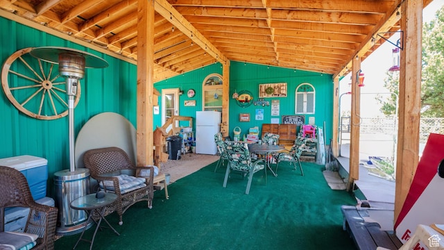33432 W 8000 S, Duchesne, UT 84021 - dining room featuring vaulted ceiling and carpet floors