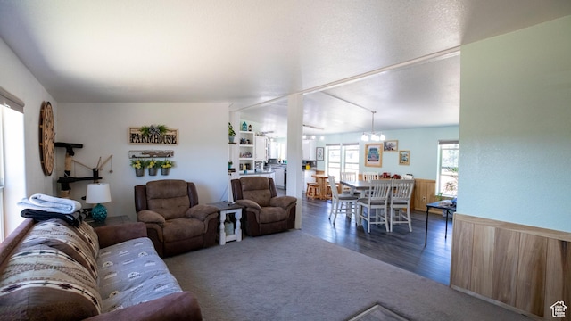 33432 W 8000 S, Duchesne, UT 84021 - carpeted living room featuring a chandelier and wood finished floors