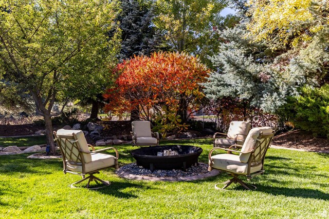 3383 Wild Mare Way, Heber City, UT 84032 - view of grassy yard with an outdoor fire pit
