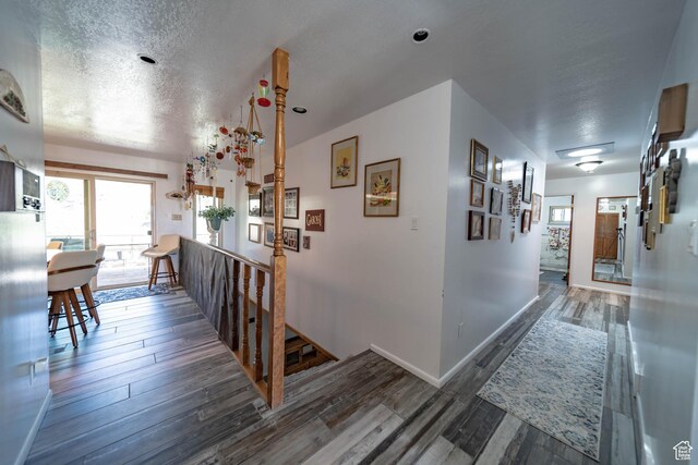 2317 N Hillside Dr, Wellington, UT 84542 - hallway featuring baseboards, wood finished floors, a textured ceiling, and a healthy amount of sunlight
