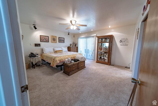 2317 N Hillside Dr, Wellington, UT 84542 - bedroom featuring carpet and ceiling fan