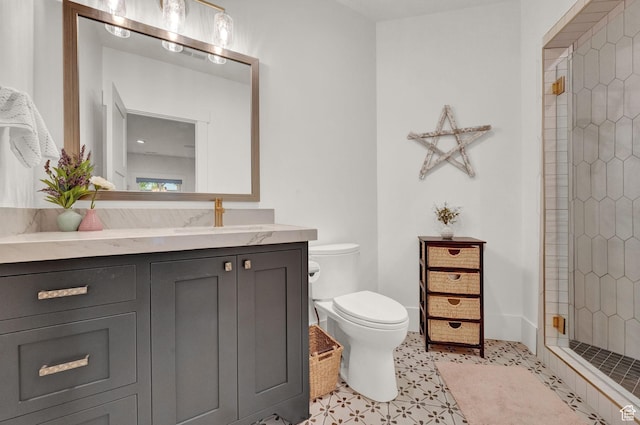 8122 S Willow Creek Cv, Cottonwood Heights, UT 84093 - bathroom featuring tile patterned floors, vanity, toilet, and a shower with door