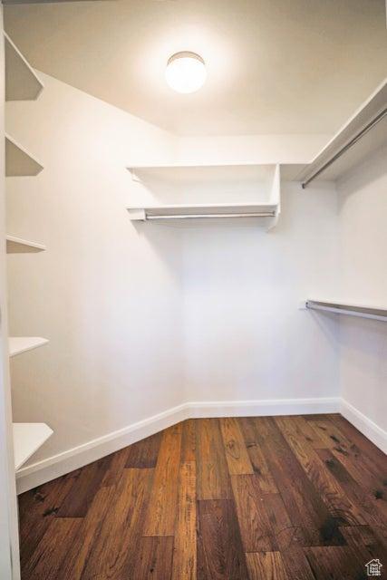 walk in closet featuring hardwood / wood-style flooring and a wall mounted air conditioner