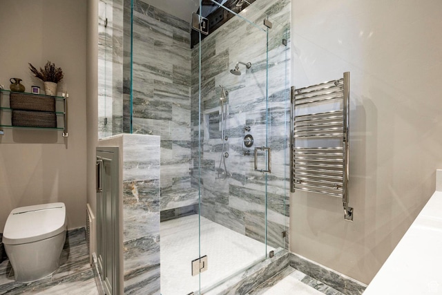 10454 E Forest Creek Rd, Kamas, UT 84036 - bathroom featuring a shower stall, toilet, and radiator