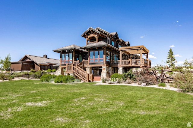 10454 E Forest Creek Rd, Kamas, UT 84036 - rear view of property featuring a yard, stairway, and fence