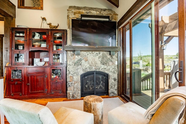 10454 E Forest Creek Rd, Kamas, UT 84036 - living room with wood finished floors and a fireplace
