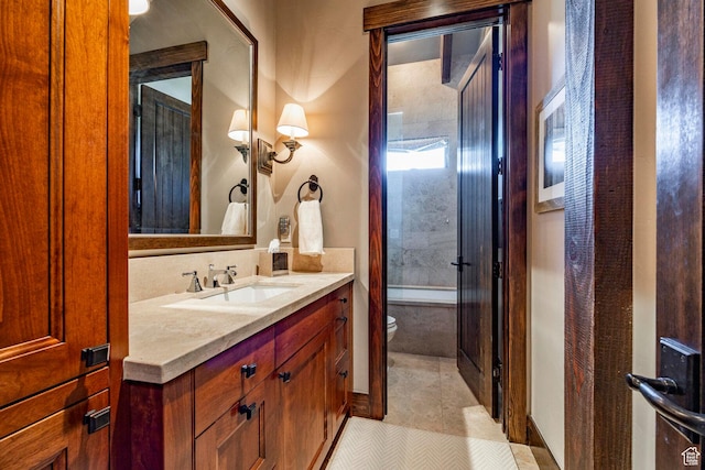 10454 E Forest Creek Rd, Kamas, UT 84036 - bathroom with tile patterned flooring, shower / bathtub combination, vanity, and toilet
