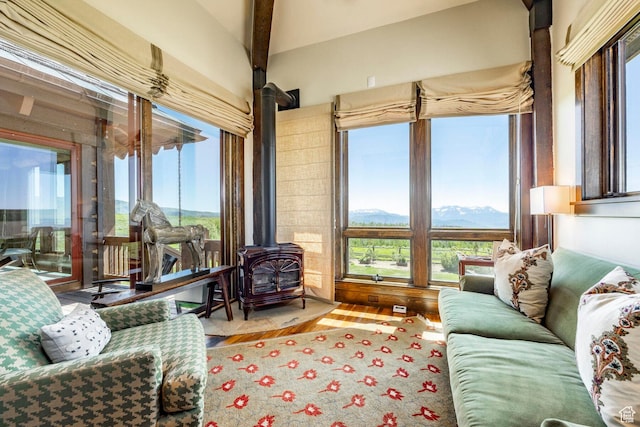10454 E Forest Creek Rd, Kamas, UT 84036 - living room with a mountain view and a wood stove