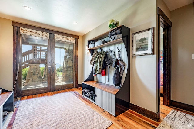 10454 E Forest Creek Rd, Kamas, UT 84036 - mudroom featuring recessed lighting, baseboards, and wood finished floors
