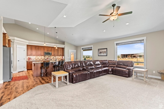 84 W 2100 N, Kamas, UT 84036 - living room featuring ceiling fan, baseboards, a wealth of natural light, and recessed lighting
