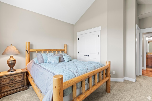 84 W 2100 N, Kamas, UT 84036 - carpeted bedroom with high vaulted ceiling, baseboards, and a closet