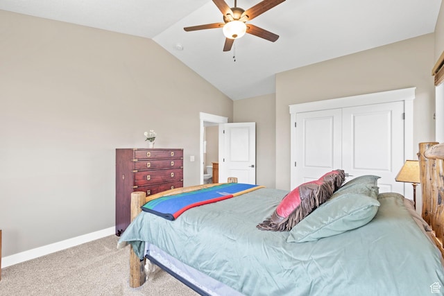 84 W 2100 N, Kamas, UT 84036 - bedroom with lofted ceiling, light colored carpet, a ceiling fan, baseboards, and a closet