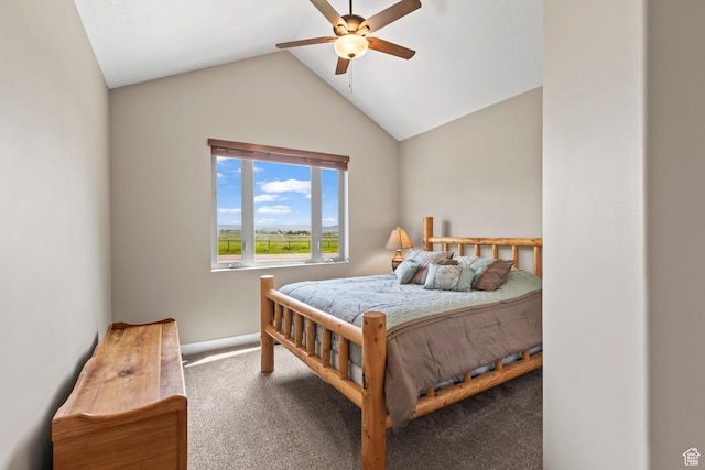 84 W 2100 N, Kamas, UT 84036 - bedroom featuring carpet, vaulted ceiling, and a ceiling fan
