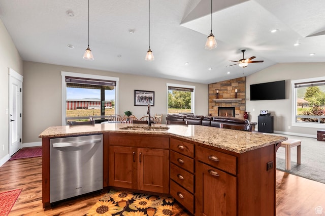 84 W 2100 N, Kamas, UT 84036 - kitchen with dishwasher, brown cabinetry, a sink, and pendant lighting