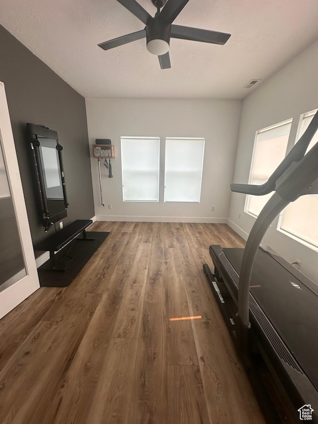 40 E 200 N, Castle Dale, UT 84513 - workout room with ceiling fan and hardwood / wood-style flooring