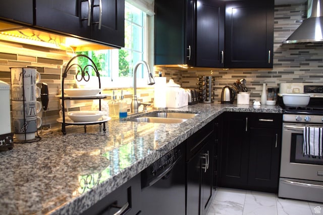 7642 S 2700 W, West Jordan, UT 84084 - kitchen with dishwasher, stainless steel electric stove, sink, decorative backsplash, and range hood