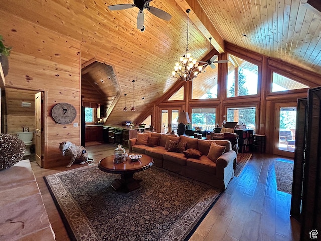 303 Rachel Ln S, New Harmony, UT 84757 - living room with wood walls, beam ceiling, hardwood / wood-style floors, and wooden ceiling