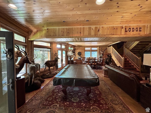 303 Rachel Ln S, New Harmony, UT 84757 - recreation room featuring wood ceiling, pool table, and log walls