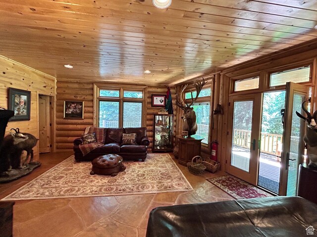 303 Rachel Ln S, New Harmony, UT 84757 - living room with hardwood / wood-style floors, rustic walls, and wood ceiling