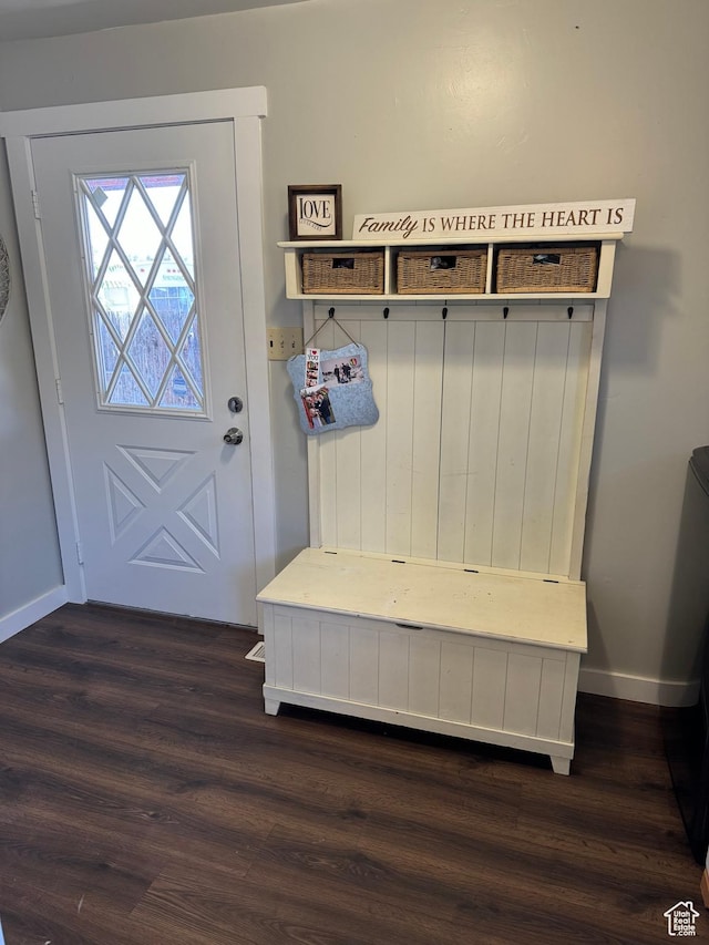 339 Berkley Ave, East Carbon, UT 84520 - mudroom featuring baseboards and dark wood-style floors