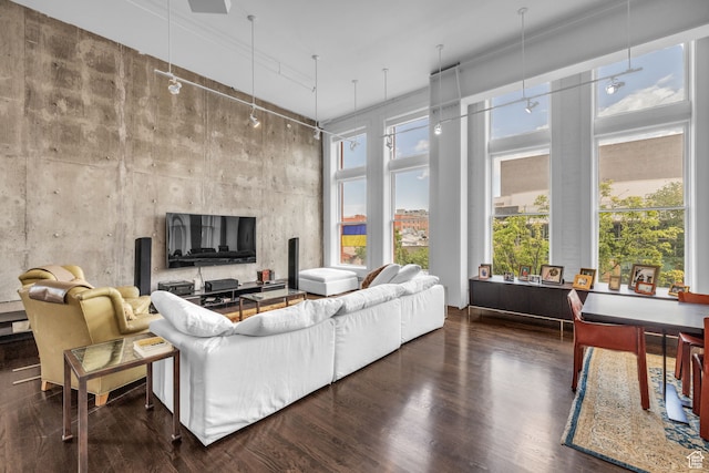 159 W Broadway Unit 301, Salt Lake City, UT 84101 - living room with dark wood-type flooring and a high ceiling