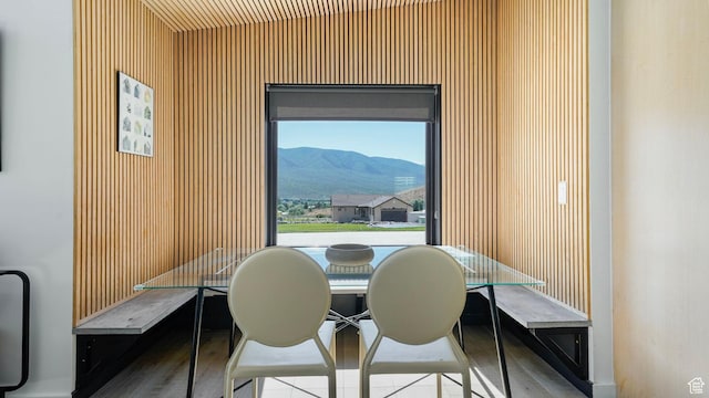 1245 E Draper Ln, Wallsburg, UT 84082 - dining room with a mountain view and wood walls