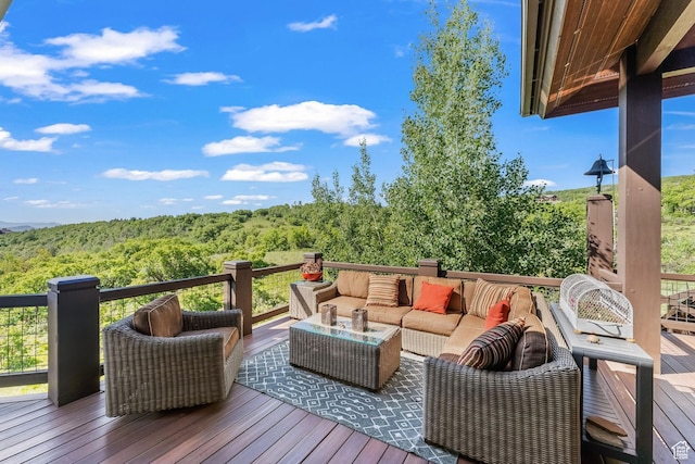1355 W Red Hawk Trl Unit 35, Park City, UT 84098 - deck featuring a forest view and outdoor lounge area