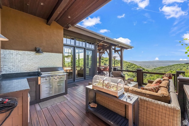 1355 W Red Hawk Trl Unit 35, Park City, UT 84098 - wooden terrace featuring an outdoor kitchen, an outdoor living space, and area for grilling