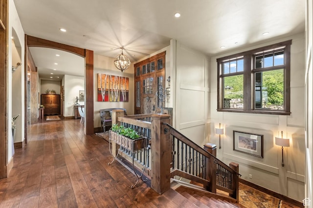 1355 W Red Hawk Trl Unit 35, Park City, UT 84098 - corridor featuring recessed lighting, a chandelier, hardwood / wood-style floors, and an upstairs landing