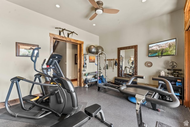 1355 W Red Hawk Trl Unit 35, Park City, UT 84098 - workout room with baseboards, a ceiling fan, and recessed lighting