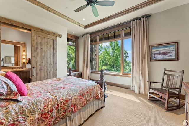 1355 W Red Hawk Trl Unit 35, Park City, UT 84098 - carpeted bedroom featuring baseboards, a tray ceiling, recessed lighting, and crown molding