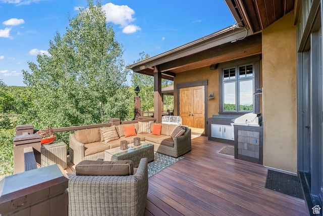 1355 W Red Hawk Trl Unit 35, Park City, UT 84098 - wooden terrace featuring exterior kitchen and an outdoor living space