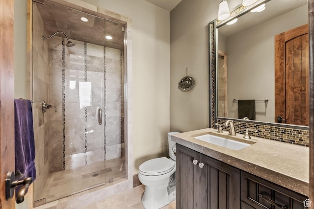 1355 W Red Hawk Trl Unit 35, Park City, UT 84098 - bathroom with vanity, a stall shower, backsplash, and toilet