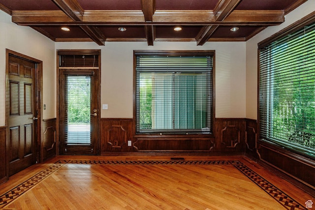 1387 E 260 N, Logan, UT 84321 - foyer with hardwood / wood-style floors, beam ceiling, ornamental molding, and coffered ceiling