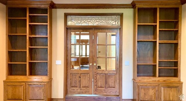 1387 E 260 N, Logan, UT 84321 - doorway to outside with wood-type flooring and crown molding